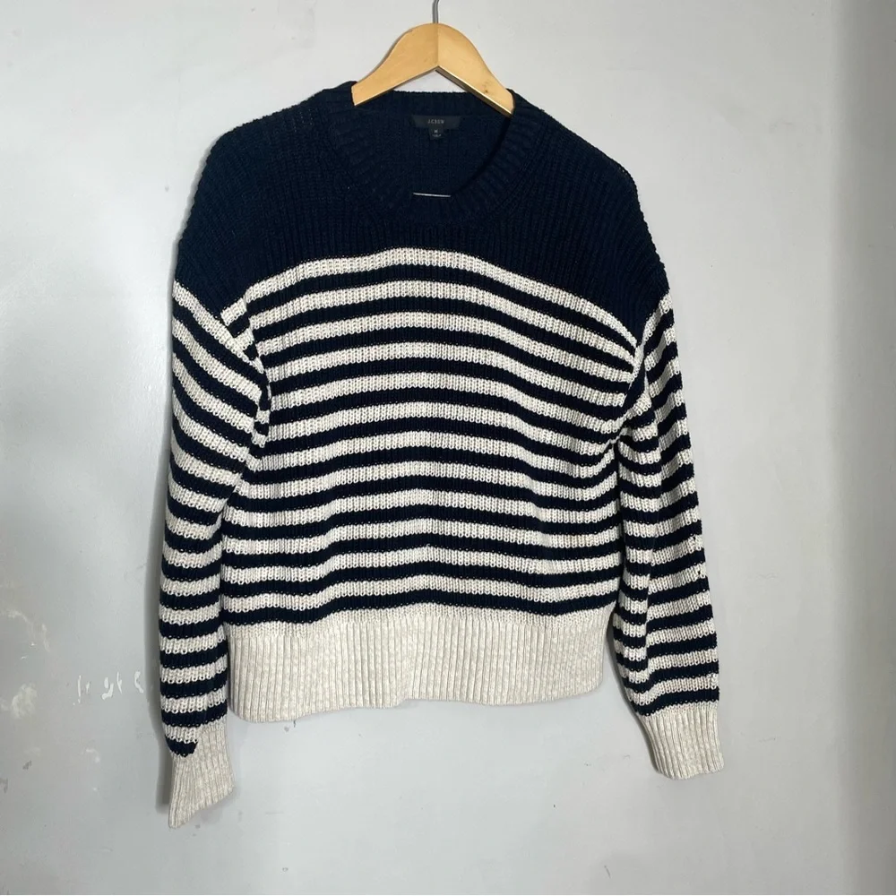 J. Crew Oversized Striped‎ Crew Neck Sweater Navy Ivory Medium